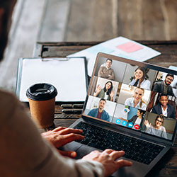 business-advice-250x Stock Photo of a Person Looking at a Laptop During a Virtual Meeting