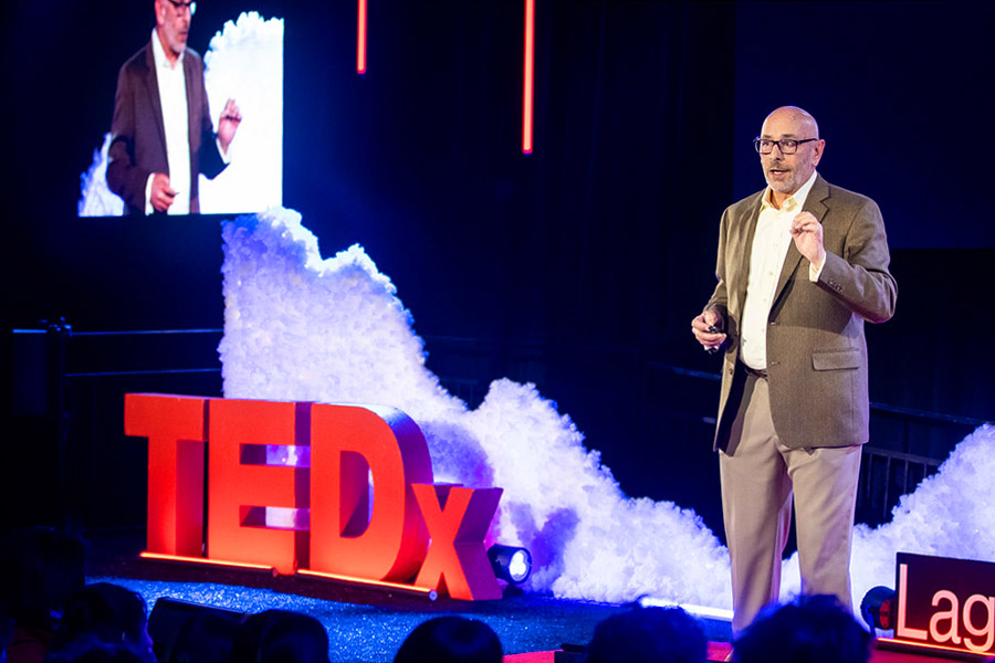 Jim Sterne giving a TEDx talk in Santa Barbara